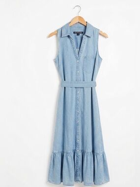Veronica Beard Ainsley Denim Tiered Midi Dress in Iceberg - Size 6